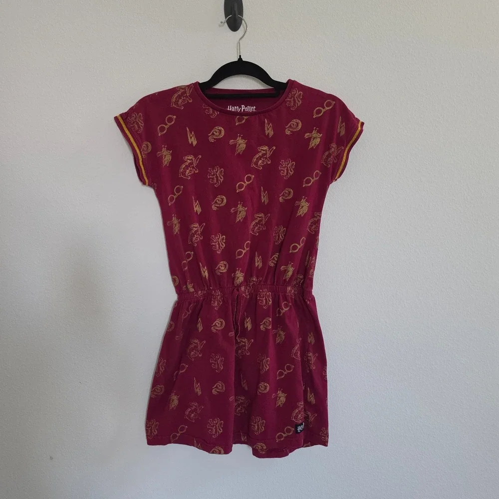 Harry Potter Girls Maroon Hogwarts House Symbols Dress Size 14